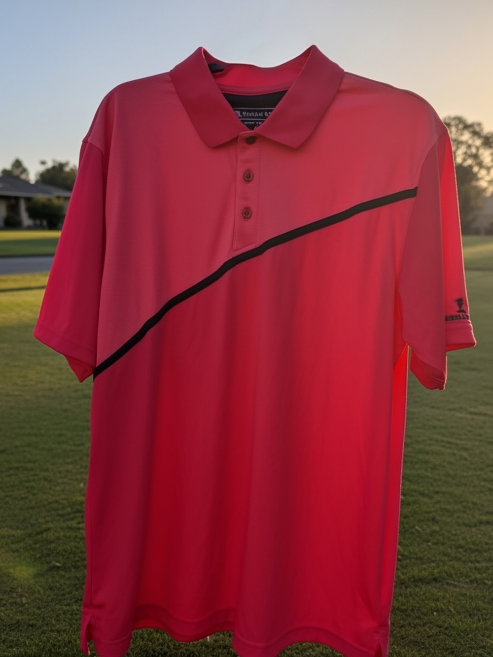 Pebble Beach Men’s Pink Polo with Black Diagonal Stripe